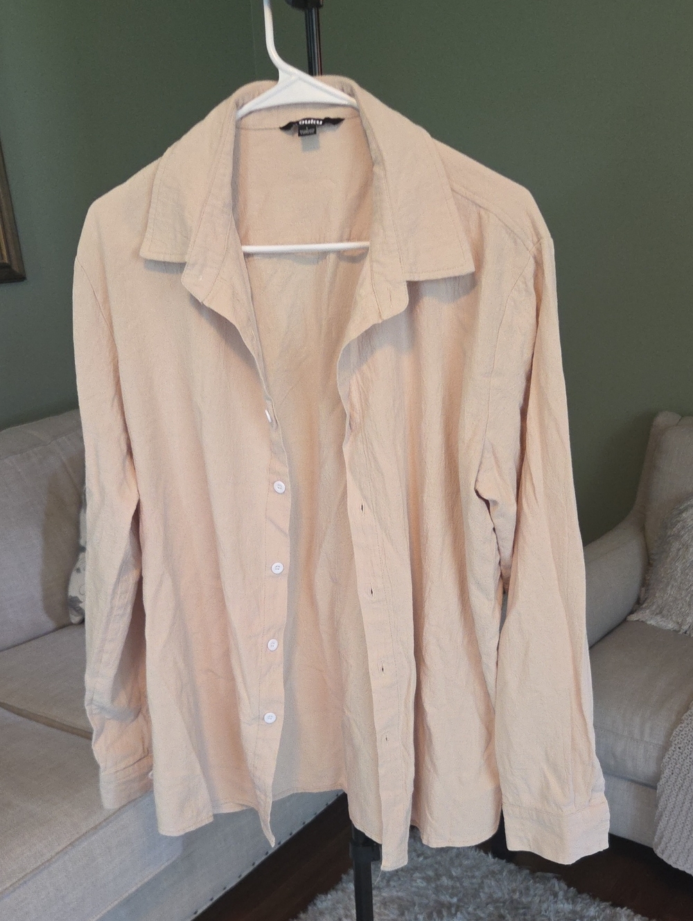 Men's Lightweight Beige Button-Down Shirt - Casual Long Sleeve